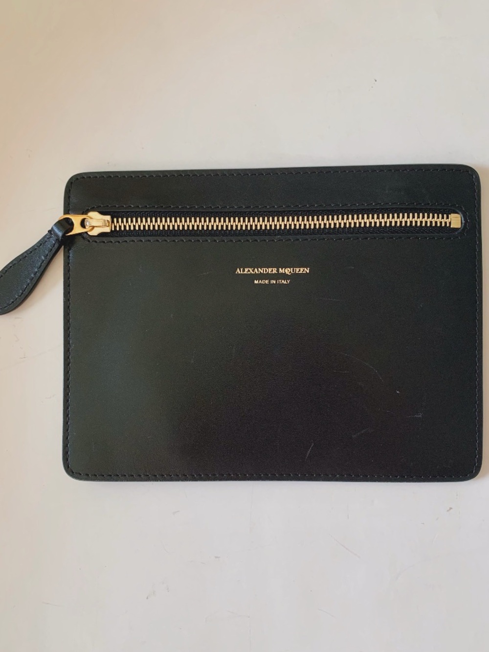 Alexander McQueen Black Leather Zip Pouch with Gold Hardware